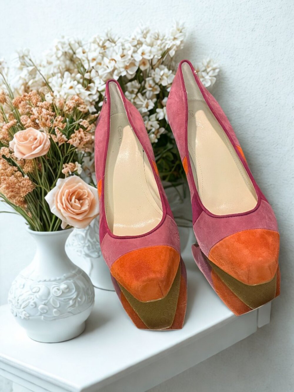 Calvin Klein Magenta, Fuchsia and Orange Suede Pump - 10 -Never Worn